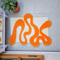 🧡 Handmade Tufted Abstract Rug / Bath Mat – Orange & White Wavy Modern Floor Decor