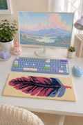 🪶 Handmade Tufting Desk Rug – Feather Design Keyboard Mat | Decorative Desk Decor