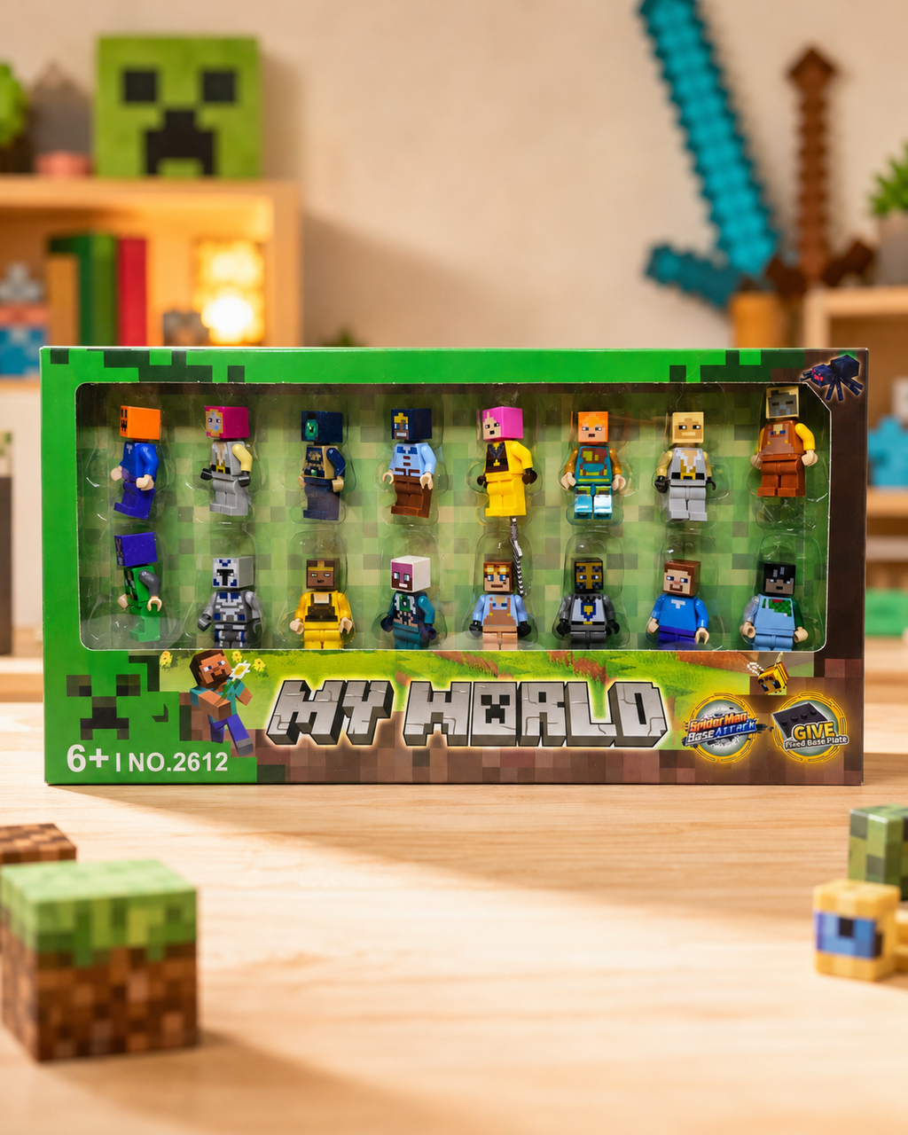 🟩 My World Block Figure Set | 16-Piece Adventure Character Toy Set