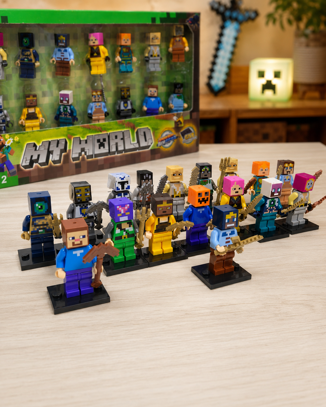 🟩 My World Block Figure Set | 16-Piece Adventure Character Toy Set