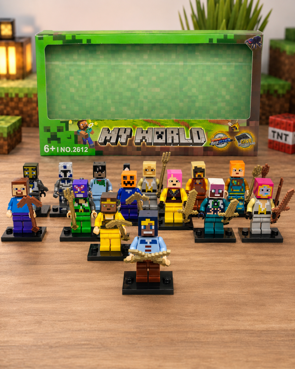 🟩 My World Block Figure Set | 16-Piece Adventure Character Toy Set